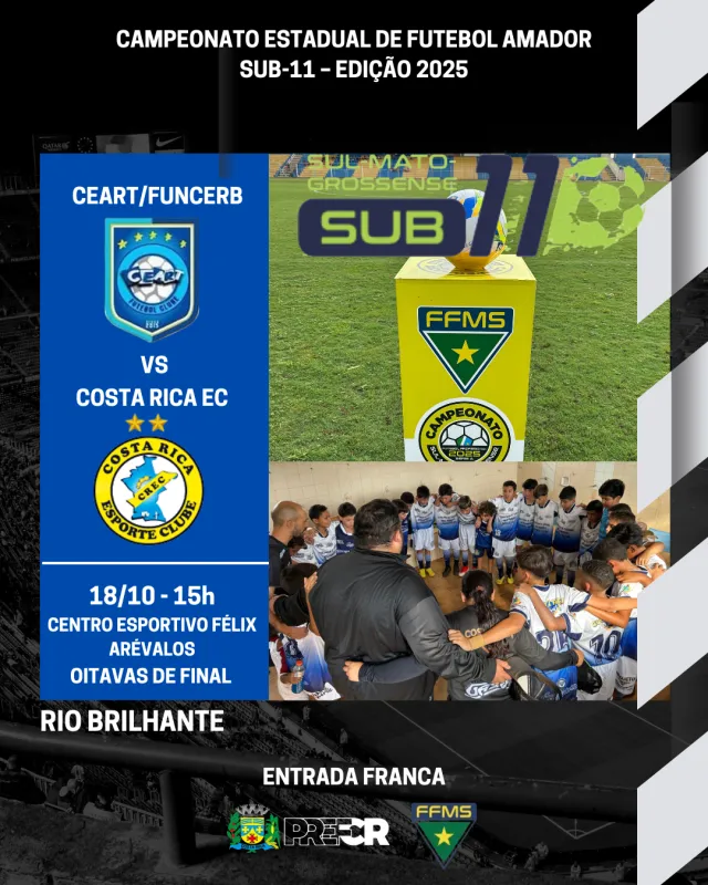 Imagem de compartilhamento para o artigo Costa Rica enfrenta o Ceart/Funcerb neste sábado pelas oitavas do Estadual Sub-11 da MS Todo dia